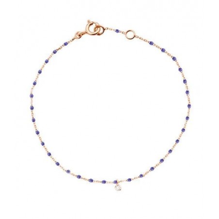 Bracelet Mini Gigi Clozeau en or rose18 carats, perles de résine bleu de prusse, 17 cm