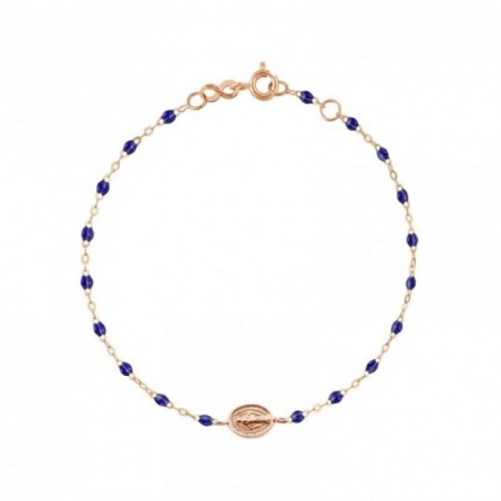 Bracelet madone tout or Gigi Clozeau, résine bleu de prusse, or rose, 17 cm
