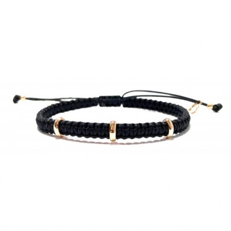 Bracelet Pomoro cordon noir anneaux or rose