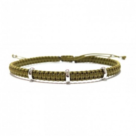 Bracelet Pomoro cordon vert armée anneaux or blanc