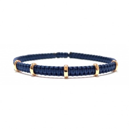 Bracelet Pomoro cordon bleu marine anneaux or rose