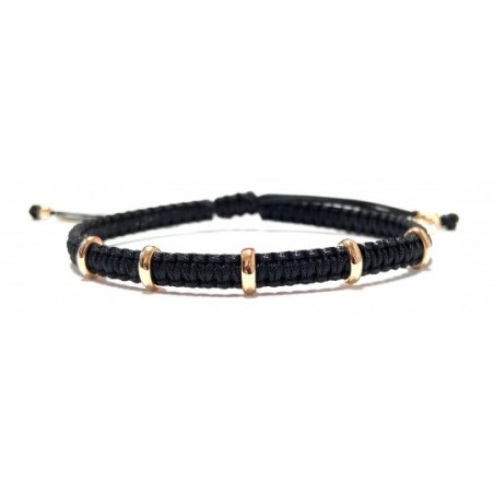 Bracelet Pomoro cordon noir anneaux or rose