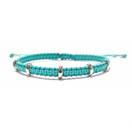 Bracelet Pomoro cordon  turquoise anneaux or blanc