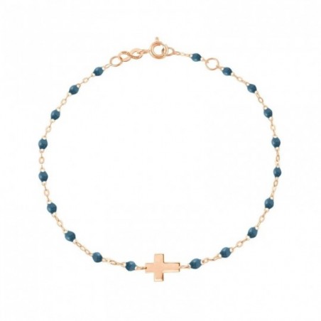 Bracelet Croix Gigi Clozeau, perles de résine bleu céleste