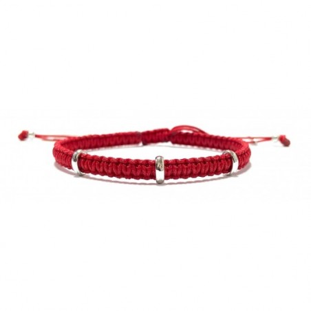 Bracelet Pomoro cordon rouge anneaux or blanc