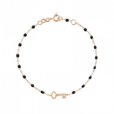 bracelet noir clé diamants, or rose, 17cm