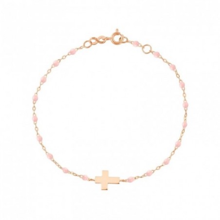 Bracelet croix Gigi Clozeau, résine saumon, or rose, 13 cm